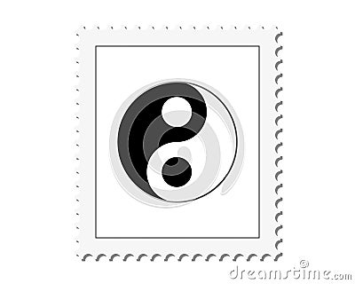 Black postal rubber stamp with the yin and yang taoistic symbol of balance Vector Illustration