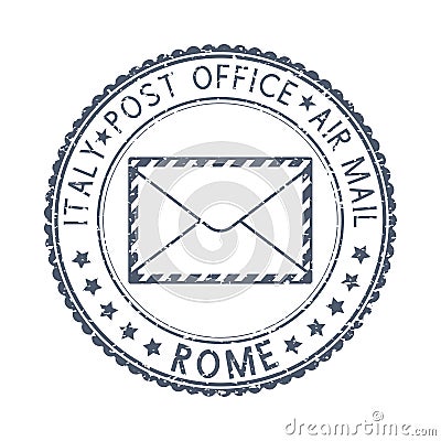 Black postal stamp Rome, Italy. Postmark with envelope sign Vector Illustration