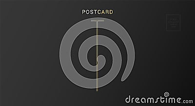 Black postcard back decorated with golden foil. Luxury travel card design. Vector Illustration