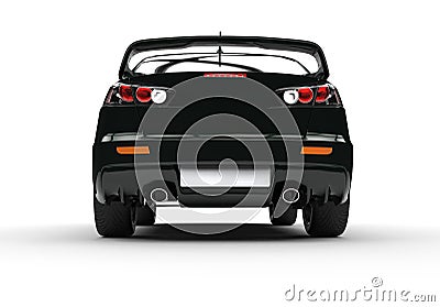 Black Powerful Modern Car on White Background - Rear View Stock Photo