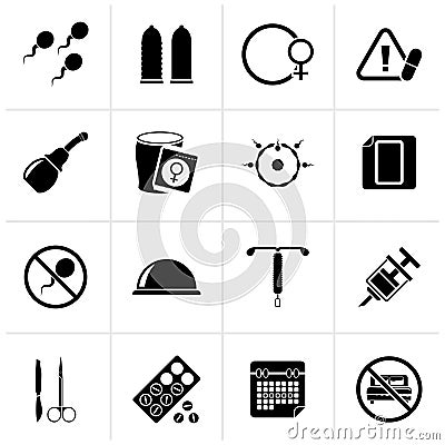 Black Pregnancy and contraception Icons Vector Illustration