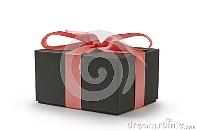 Black present box with rose ribbon isolated on white Stock Photo