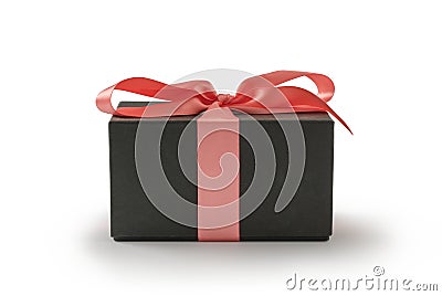 Black present box with rose ribbon isolated on white Stock Photo