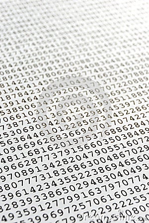 Black printed random monospace numbers on white pape Stock Photo