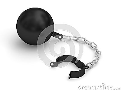 Black prison shackle with chain on white background Stock Photo