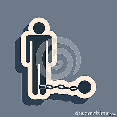 Black Prisoner with ball on chain icon isolated on grey background. Long shadow style. Vector Vector Illustration