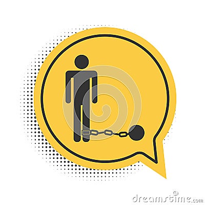 Black Prisoner with ball on chain icon isolated on white background. Yellow speech bubble symbol. Vector Vector Illustration