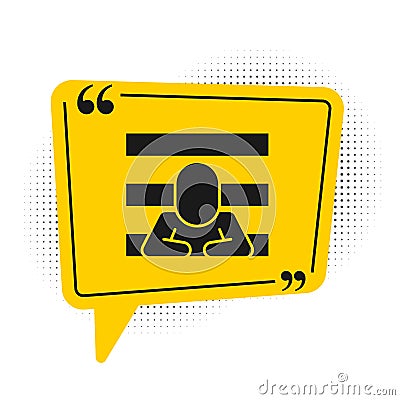 Black Prisoner icon isolated on white background. Yellow speech bubble symbol. Vector Vector Illustration