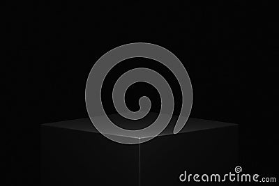 Black product background empty cube podium stage 3d object with abstract light minimal pedestal presentation platform display or Stock Photo