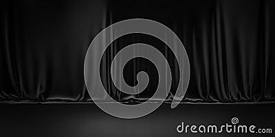 Black product background room on dark curtain scene display with luxury fabric backdrops. 3D rendering Stock Photo