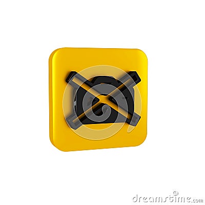 Black Prohibition sign no video recording icon isolated on transparent background. Yellow square button. Stock Photo
