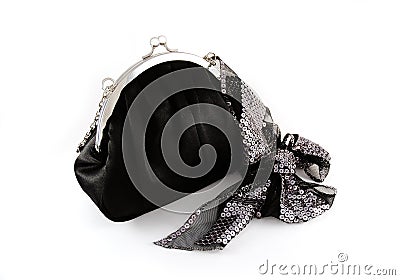 Black purse with ribbon Stock Photo