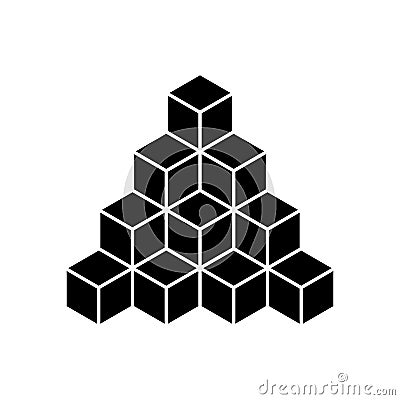Black pyramid of cubes. Flat vector illustration isolated on white background Vector Illustration