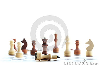 The black queen defeats the white king, the result of the chess game is checkmate Stock Photo