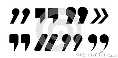 Black quote marks. Isolated quotes elements, text quotation icons. Comma sign vector set Vector Illustration