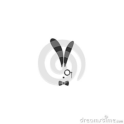 Black rabbit avatar with lorgnette glasses and gentleman bow tie isolated on white Vector Illustration