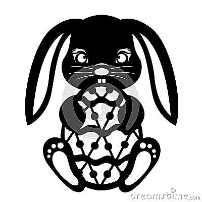 Black Rabbit Holding Easter Egg Paper cut vector design Vector Illustration