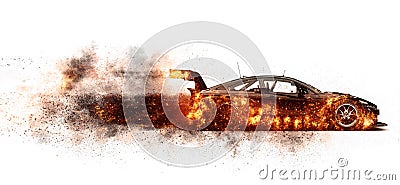 Black race sports car on fire Stock Photo