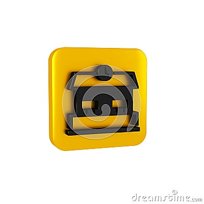 Black Railway station icon isolated on transparent background. Yellow square button. Stock Photo
