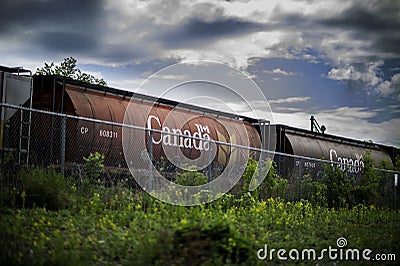 Red railway tanker cars of the type used to transport petroleum products Editorial Stock Photo