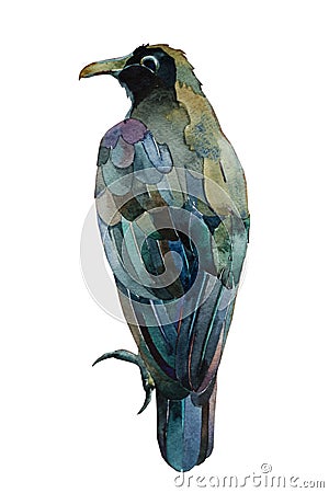 Black raven watercolor painting Stock Photo