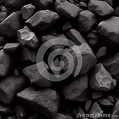 Black raw coal dark background. Fuel fossil material Cartoon Illustration