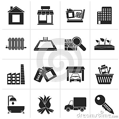 Black Real Estate and building icons Vector Illustration