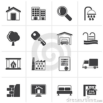 Black Real Estate Icons Vector Illustration