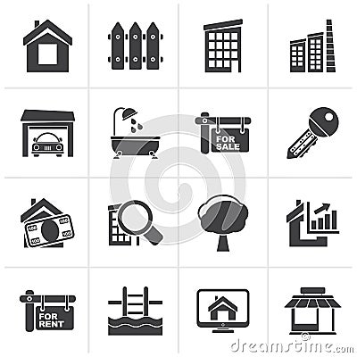 Black Real Estate Icons Vector Illustration