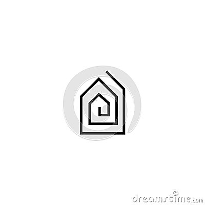 Black real estate logo with a house maze symbol Vector Illustration