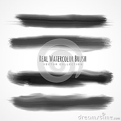 Black real watercolor brushes set Vector Illustration