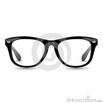 Black realistic glasses illustration. Eyeglasses retro style vector with drop shadow. Vector Illustration