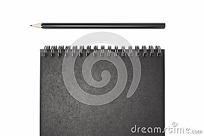 Black realistic notepad and black pen on white background. 3d rendering. Stock Photo