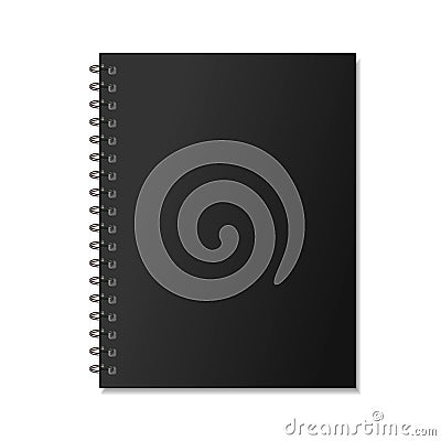 Black realistic spiral notepad mockup for branding on white Vector Illustration