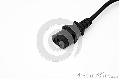 Black receive electric plug cable isolated on white. Stock Photo