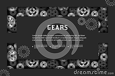 Black rectangular background with technology gears Vector Illustration