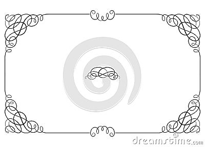 Black rectangular ornate border with vignette corners. Vector Illustration