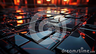 Ray traced reflections: a polished and abstract 3d rendering with red and black colors, generative ai Stock Photo
