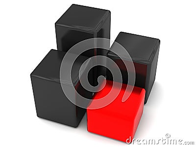 Black and red abstract cube and boxes Cartoon Illustration