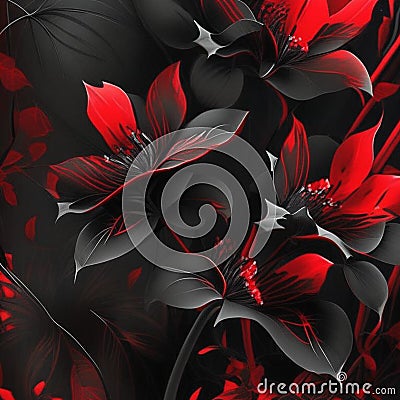 Black and red abstract flower Illustration for prints, wall art, cover and invitation Stock Photo