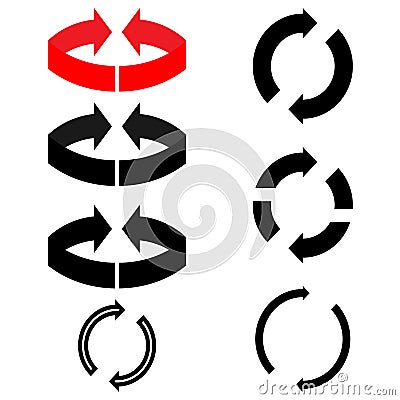 Black and red arrows with parts circles in flatness double direction. Vector Illustration