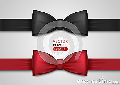 Black and red bow tie, realistic vector illustration, isolated on white background. Elegant silk neck bow. Vip event accessory Vector Illustration