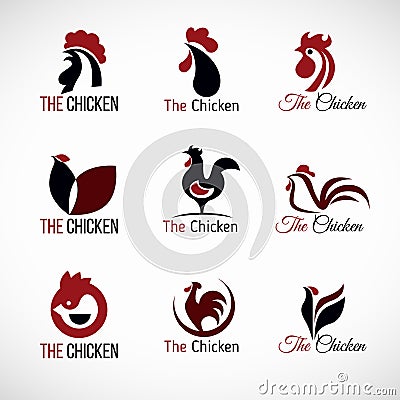 Black red and brown Chicken logo vector set design Vector Illustration