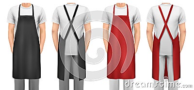 Black and red cotton kitchen apron set. Vector Illustration