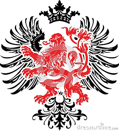 Black Red Decorative Heraldry Ornate Banner. Vector Illustration