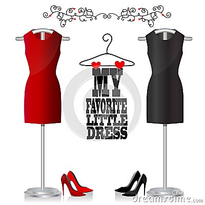 Black and red dress and shoes Vector Illustration