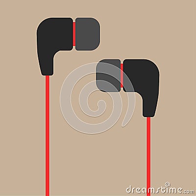 Black and red earphones flat icon Vector Illustration