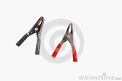 Black and red electrical clamps isolated on white background Stock Photo