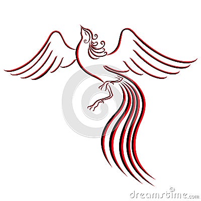 Black and red graceful Firebird contour Vector Illustration