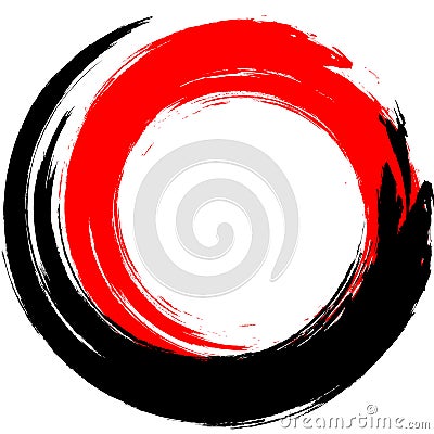 Black and red ink round stroke on white background. Vector illustration of grunge circle stains. Vector Illustration